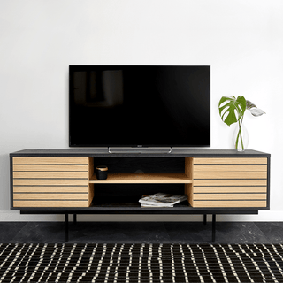 STRIPE BLACK TV SIDEBOARD OAK - DYKE & DEAN