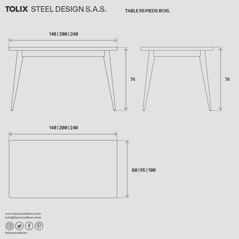 TOLIX 55 TABLE WOODEN LEGS 140X80 - DYKE & DEAN