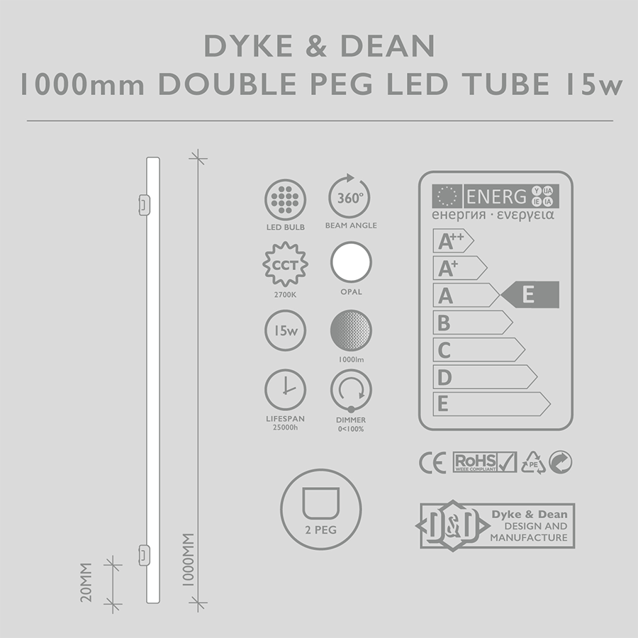 BRASS PEG TUBE BULB DOUBLE MOUNT 1000 - DYKE & DEAN