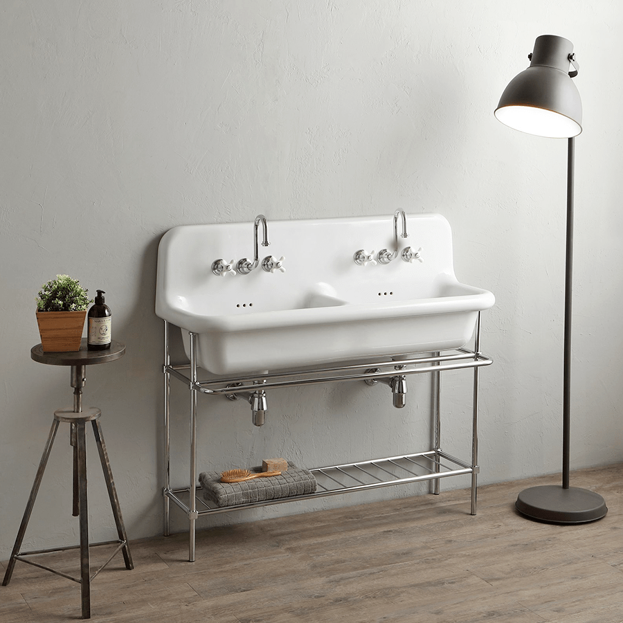 CERAMIC MOUNTED DOUBLE SINK WHITE - DYKE & DEAN