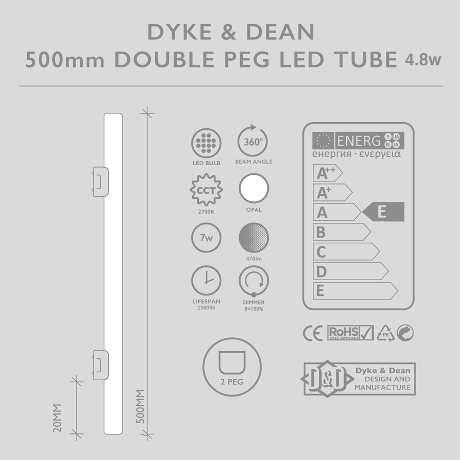 CHROME PEG TUBE BULB DOUBLE MOUNT 500 - DYKE & DEAN