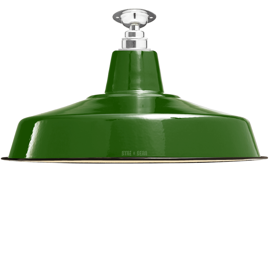 FIXED LARGE GREEN ENAMEL SHADE - DYKE & DEAN