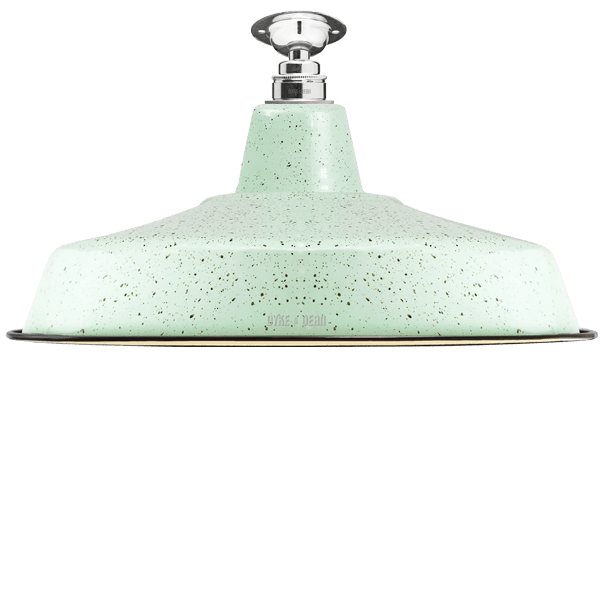 FIXED LARGE MINT GREEN SPECKLE ENAMEL SHADE - DYKE & DEAN