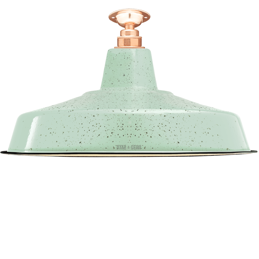 FIXED LARGE MINT GREEN SPECKLE ENAMEL SHADE - DYKE & DEAN