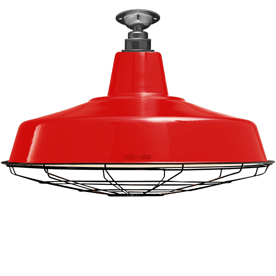 FIXED LARGE RED ENAMEL SHADE - DYKE & DEAN