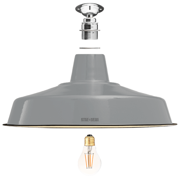 FIXED LARGE STORM GREY ENAMEL SHADE - DYKE & DEAN