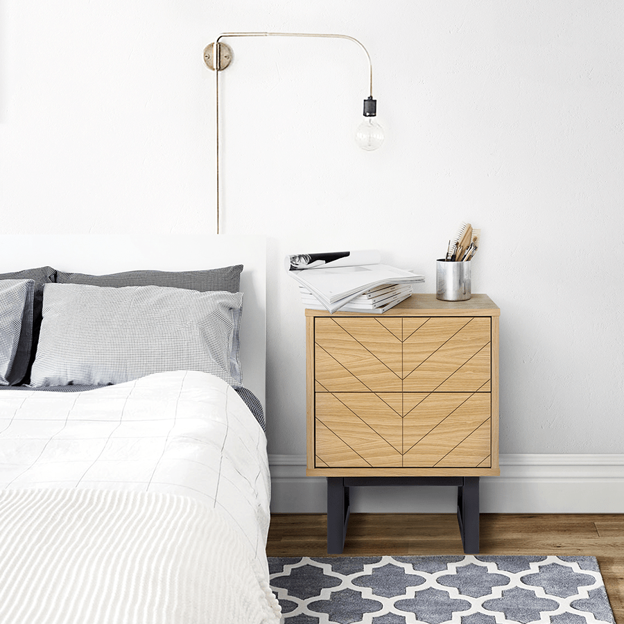 HERRINGBONE BEDSIDE DRAWS OAK - DYKE & DEAN