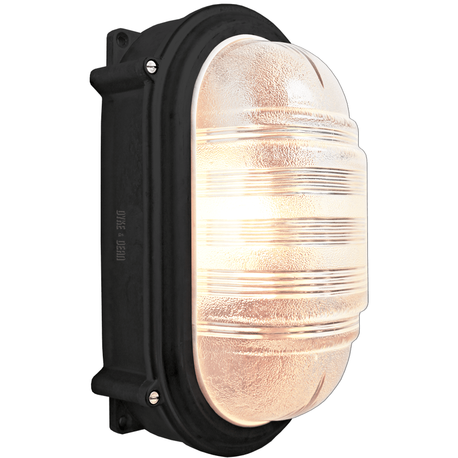 LARGE CAST OVAL BULKHEAD LAMP BLACK - DYKE & DEAN