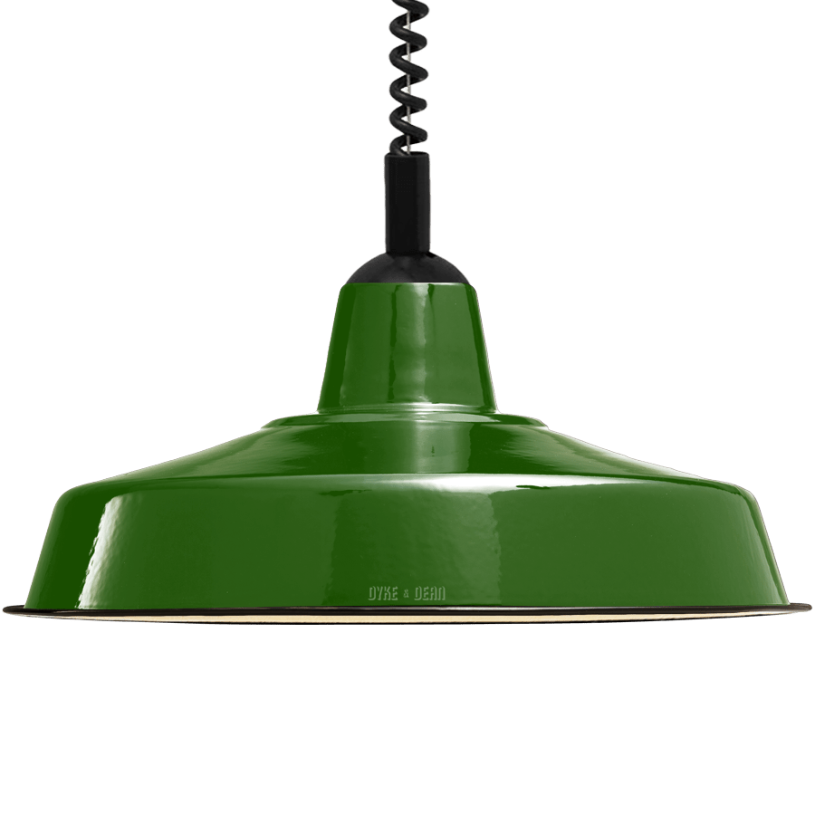 LARGE GREEN ENAMEL RETRACTABLE CORD LIGHT - DYKE & DEAN