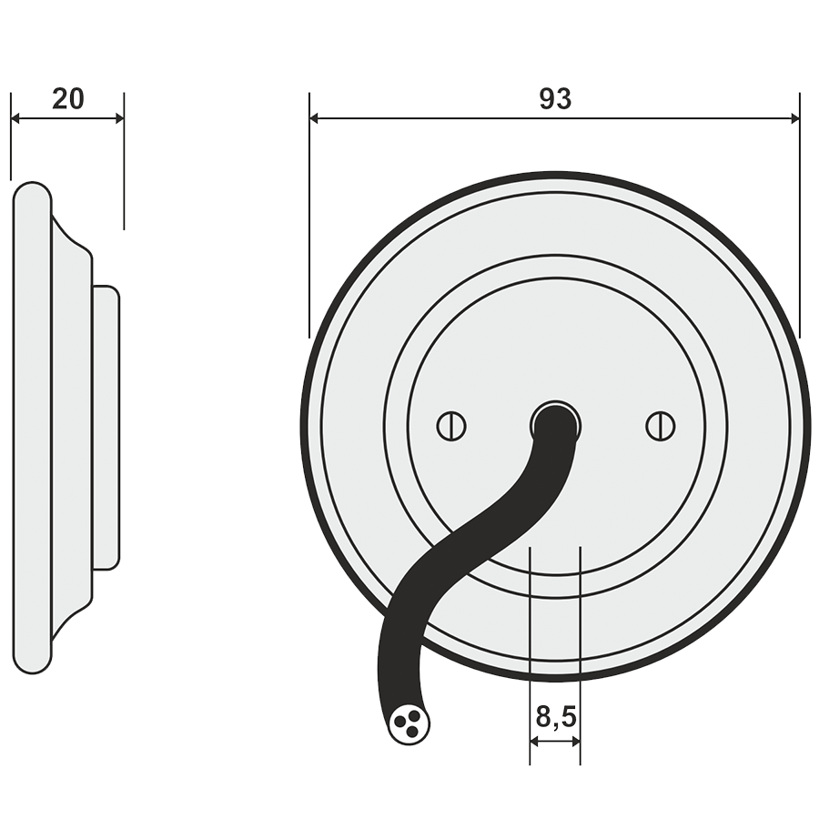 PORCELAIN WALL CABLE GLAND SOCKET CONCHA - DYKE & DEAN