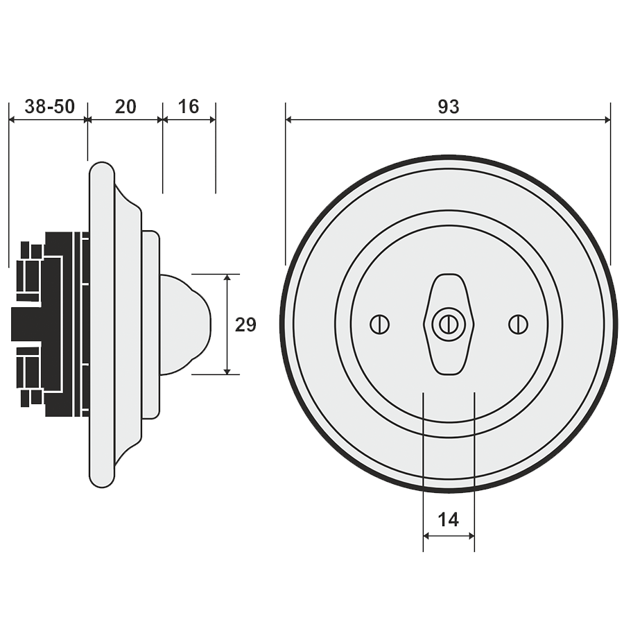 PORCELAIN WALL LIGHT SWITCH ASH GREY ROTARY - DYKE & DEAN