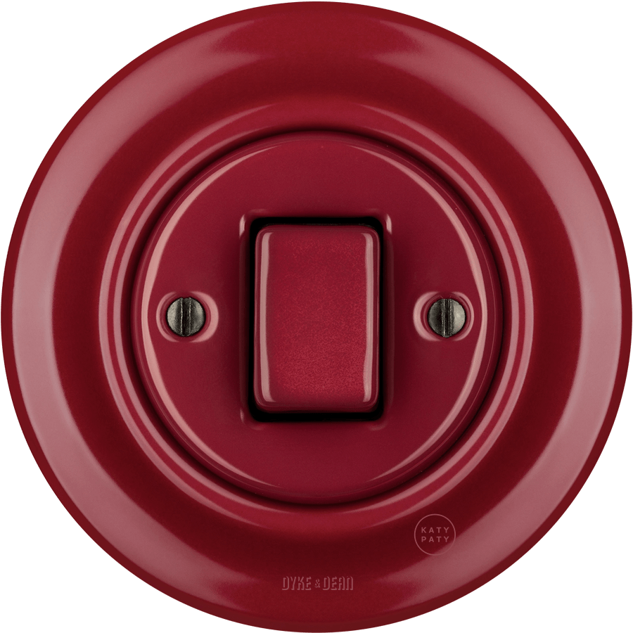 PORCELAIN WALL LIGHT SWITCH BURGUNDY FAT BUTTON - DYKE & DEAN