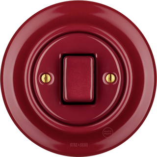 PORCELAIN WALL LIGHT SWITCH BURGUNDY FAT BUTTON - DYKE & DEAN