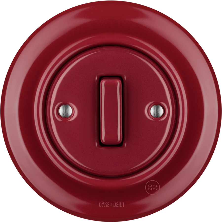 PORCELAIN WALL LIGHT SWITCH BURGUNDY SLIM BUTTON - DYKE & DEAN