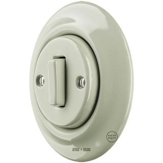 PORCELAIN WALL LIGHT SWITCH GREY GREEN SLIM BUTTON - DYKE & DEAN