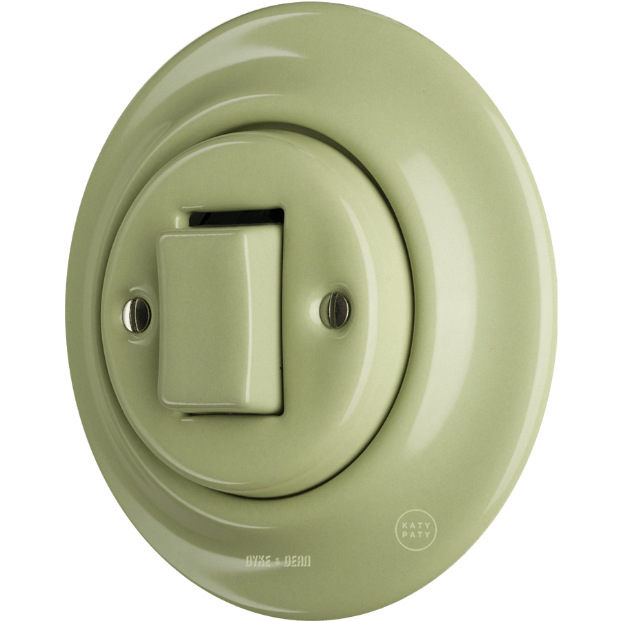 PORCELAIN WALL LIGHT SWITCH MOSS GREEN FAT BUTTON - DYKE & DEAN