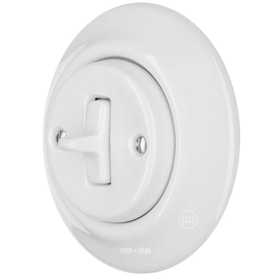 PORCELAIN WALL LIGHT SWITCH WHITE TOGGLE - DYKE & DEAN