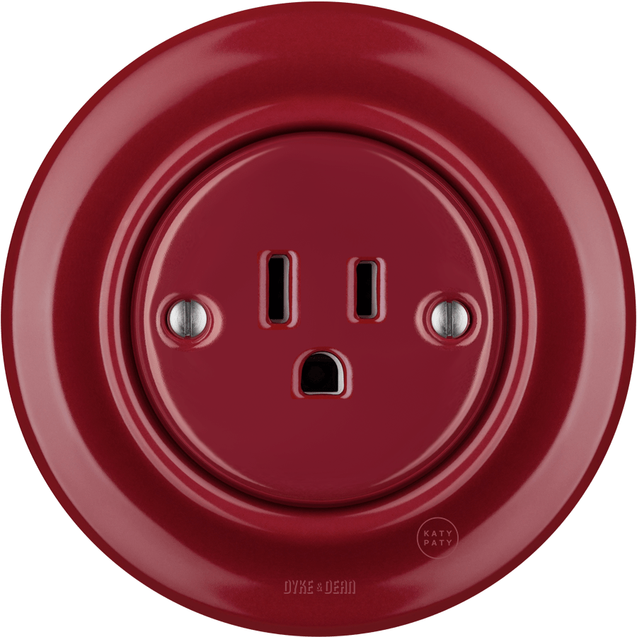 PORCELAIN WALL SOCKET BURGUNDY USA 15 AMP - DYKE & DEAN