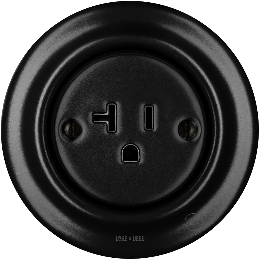 PORCELAIN WALL SOCKET MATT BLACK USA 20 AMP - DYKE & DEAN