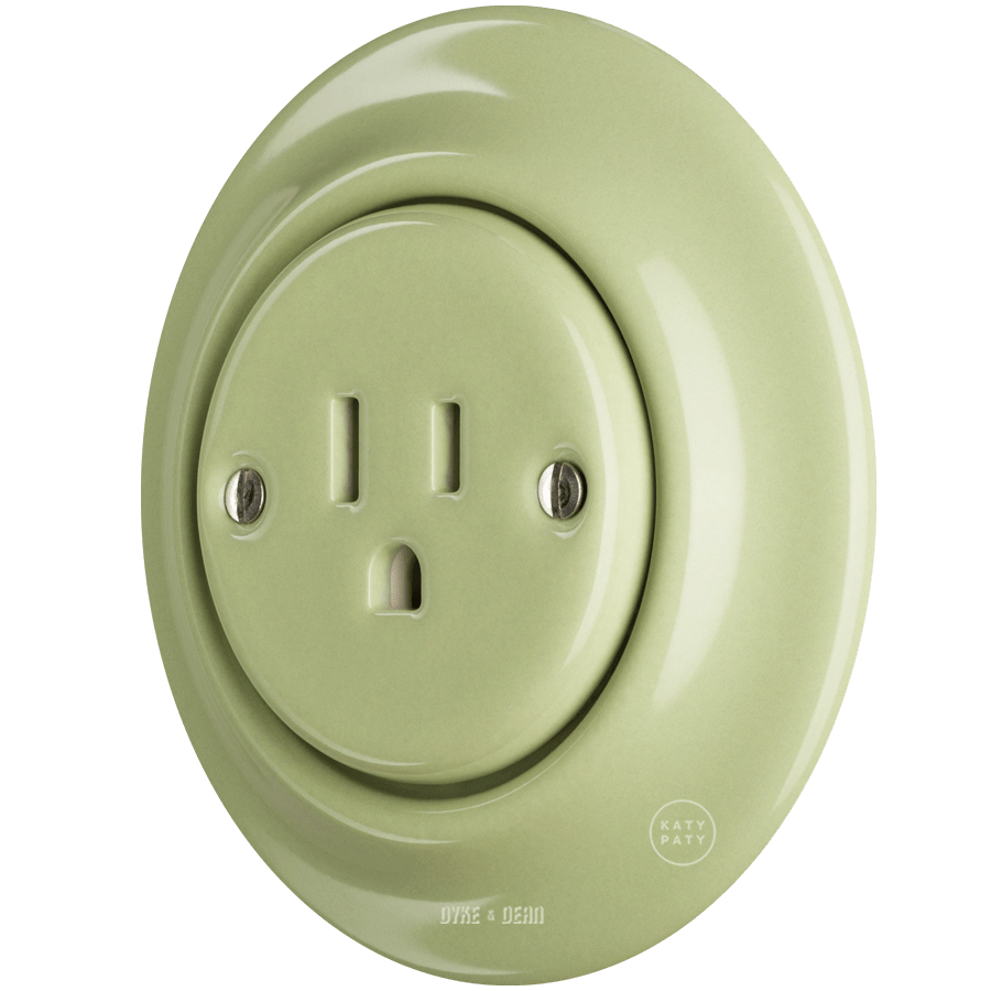 PORCELAIN WALL SOCKET MOSS GREEN USA 15 AMP - DYKE & DEAN