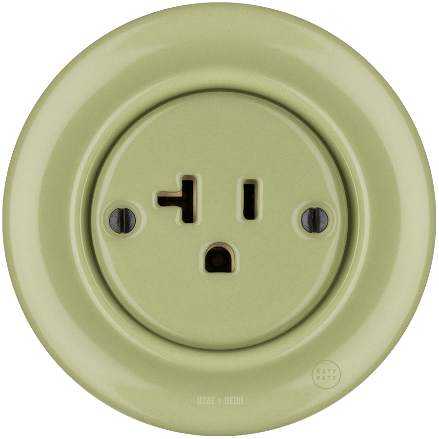 PORCELAIN WALL SOCKET MOSS GREEN USA 20 AMP - DYKE & DEAN