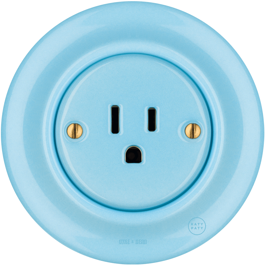 PORCELAIN WALL SOCKET PASTEL BLUE USA 15 AMP - DYKE & DEAN