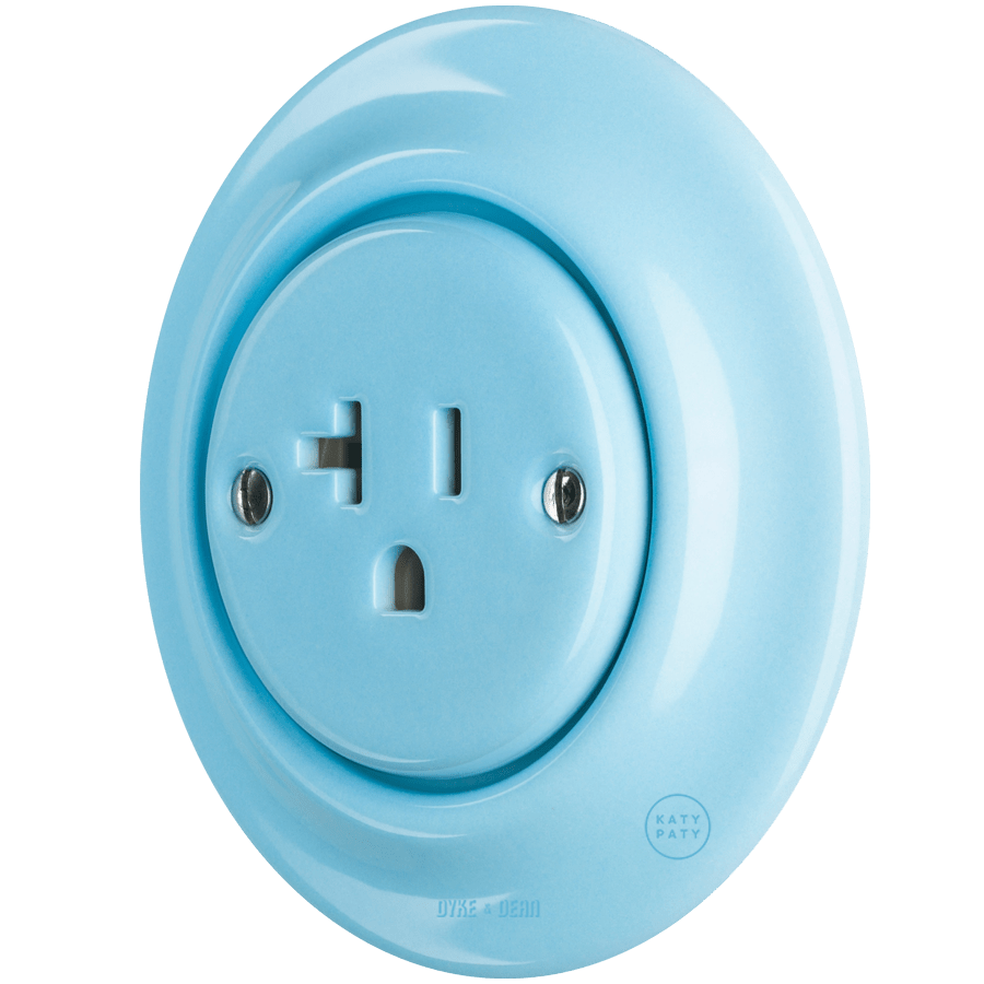 PORCELAIN WALL SOCKET PASTEL BLUE USA 20 AMP - DYKE & DEAN