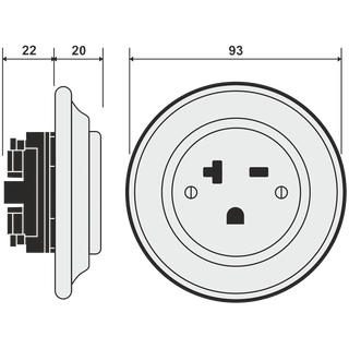 PORCELAIN WALL SOCKET SKY BLUE USA 20 AMP - DYKE & DEAN