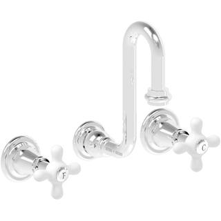 WALL MOUNTED SWAN SPOUT PIC 'N' MIX PORCELAIN HANDLE TAPS - DYKE & DEAN