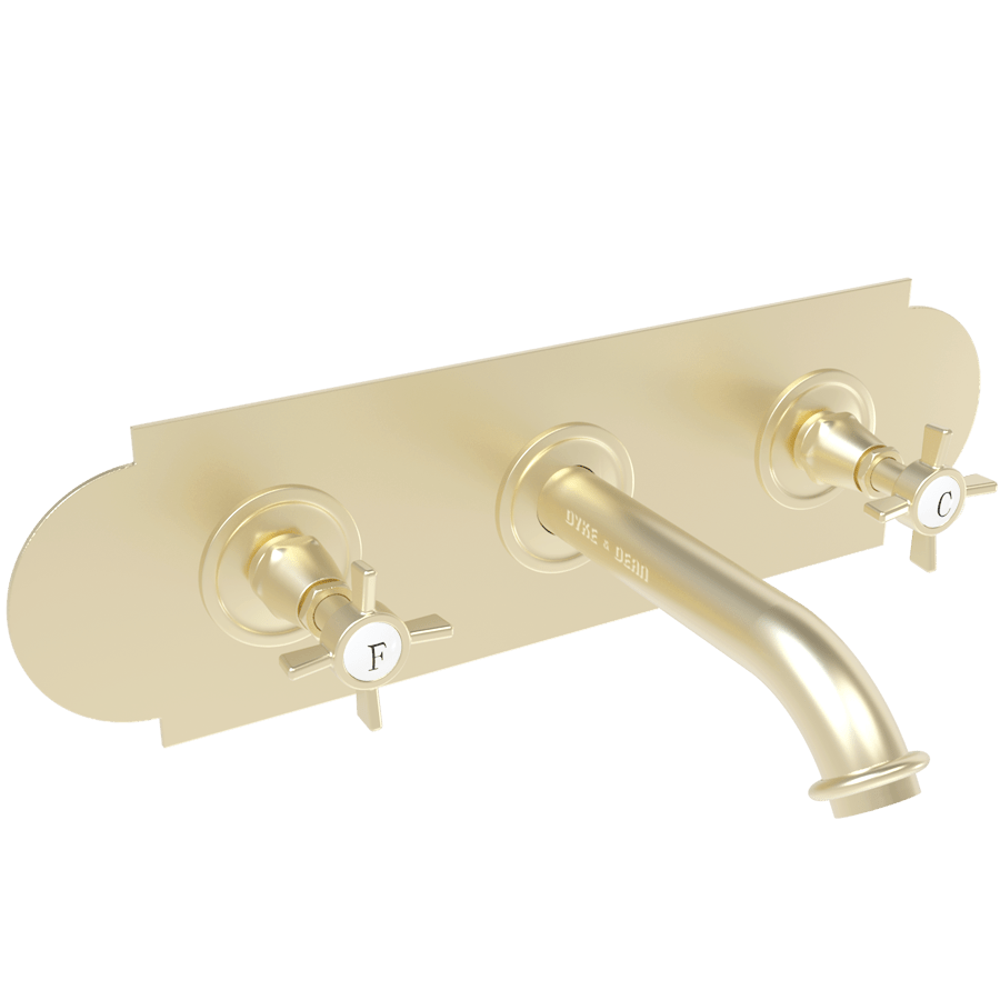 WALL PLATE WIDE SPOUT CROSS TAPS - DYKE & DEAN