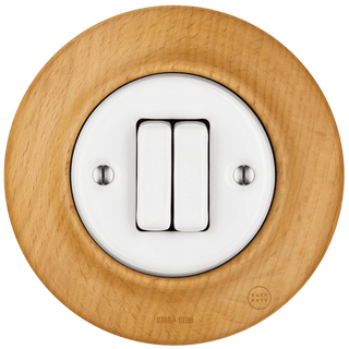 WOODEN PORCELAIN WALL LIGHT SWITCH FAGUS DOUBLE - DYKE & DEAN