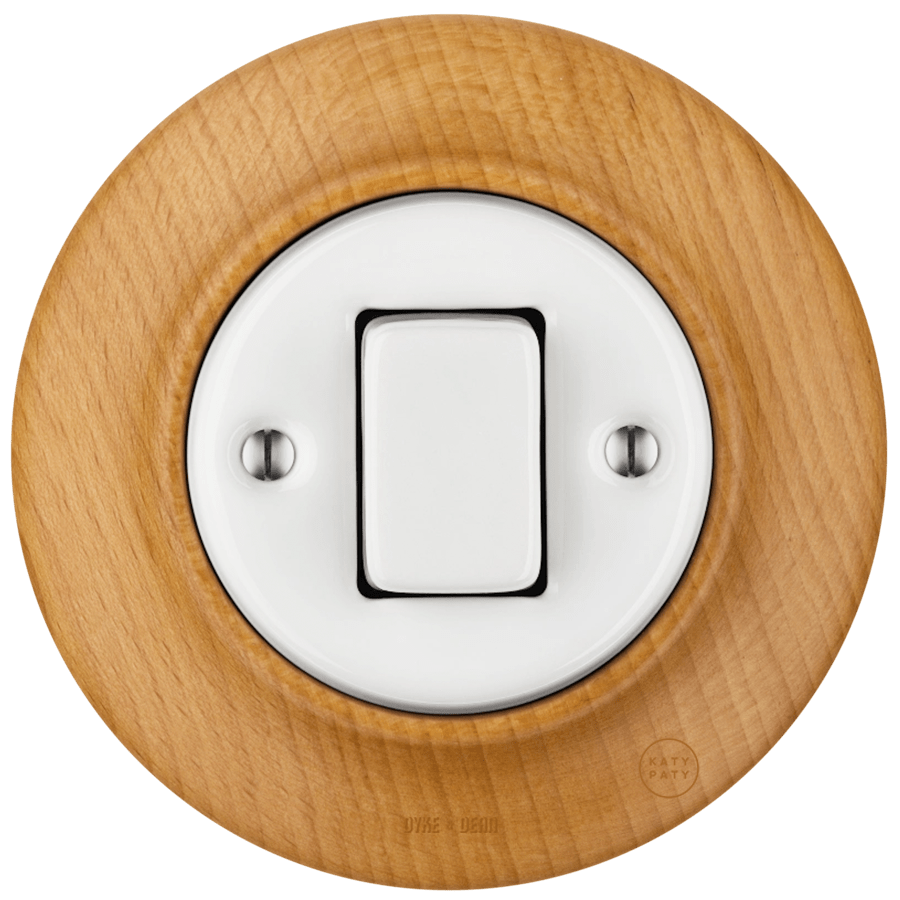 WOODEN PORCELAIN WALL LIGHT SWITCH FUGAS FAT BUTTON - DYKE & DEAN