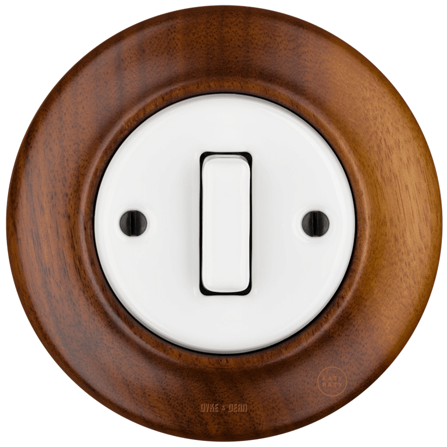 WOODEN PORCELAIN WALL LIGHT SWITCH NUTMAG SLIM BUTTON - DYKE & DEAN