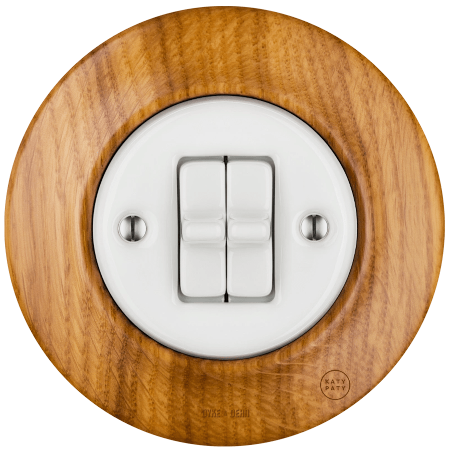 WOODEN PORCELAIN WALL LIGHT SWITCH ROBUS 2 TOGGLE - DYKE & DEAN