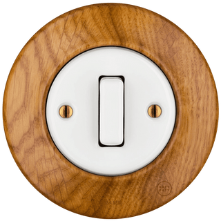 WOODEN PORCELAIN WALL LIGHT SWITCH ROBUS SLIM BUTTON - DYKE & DEAN